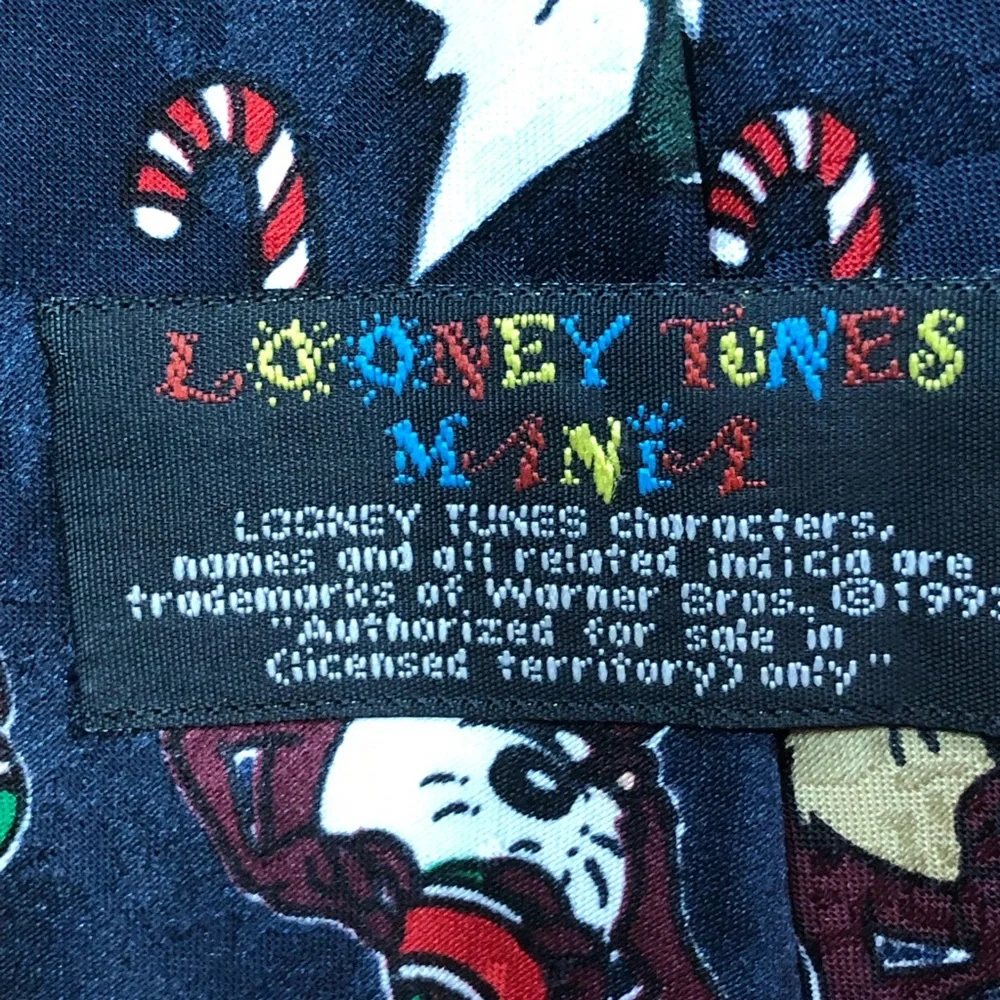 Vintage Looney Tunes Mania 1993 Holiday Tie with Candy Canes with Charac…